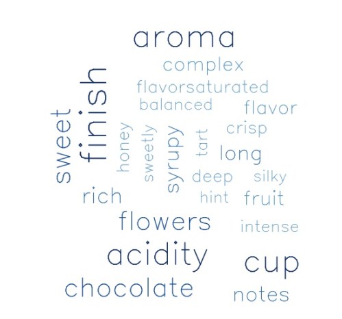 Most frequent words describing top rated coffees.